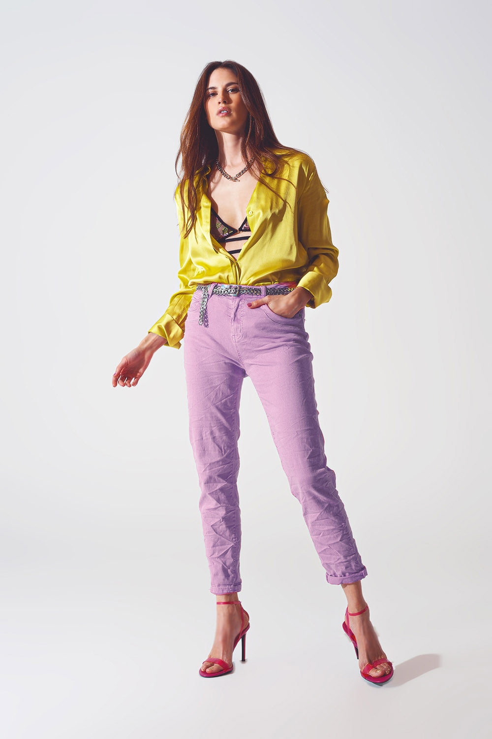 Jeans a gamba dritta in lila