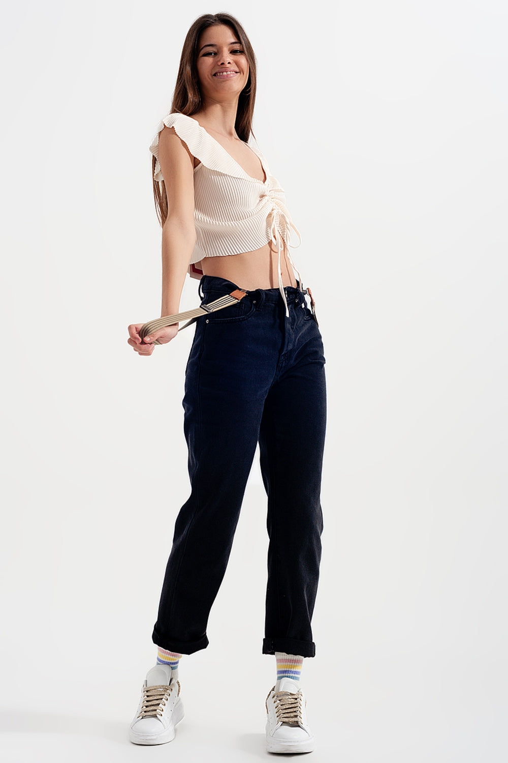 Jeans a gamba dritta in nero lavato