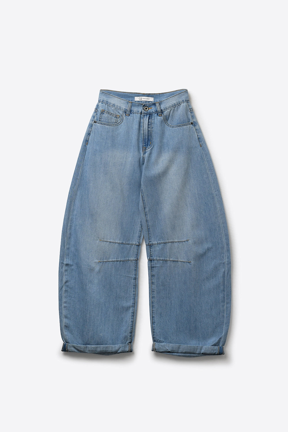 Jeans a Gamba Larga con Dettaglio di Cucitura al Ginocchio