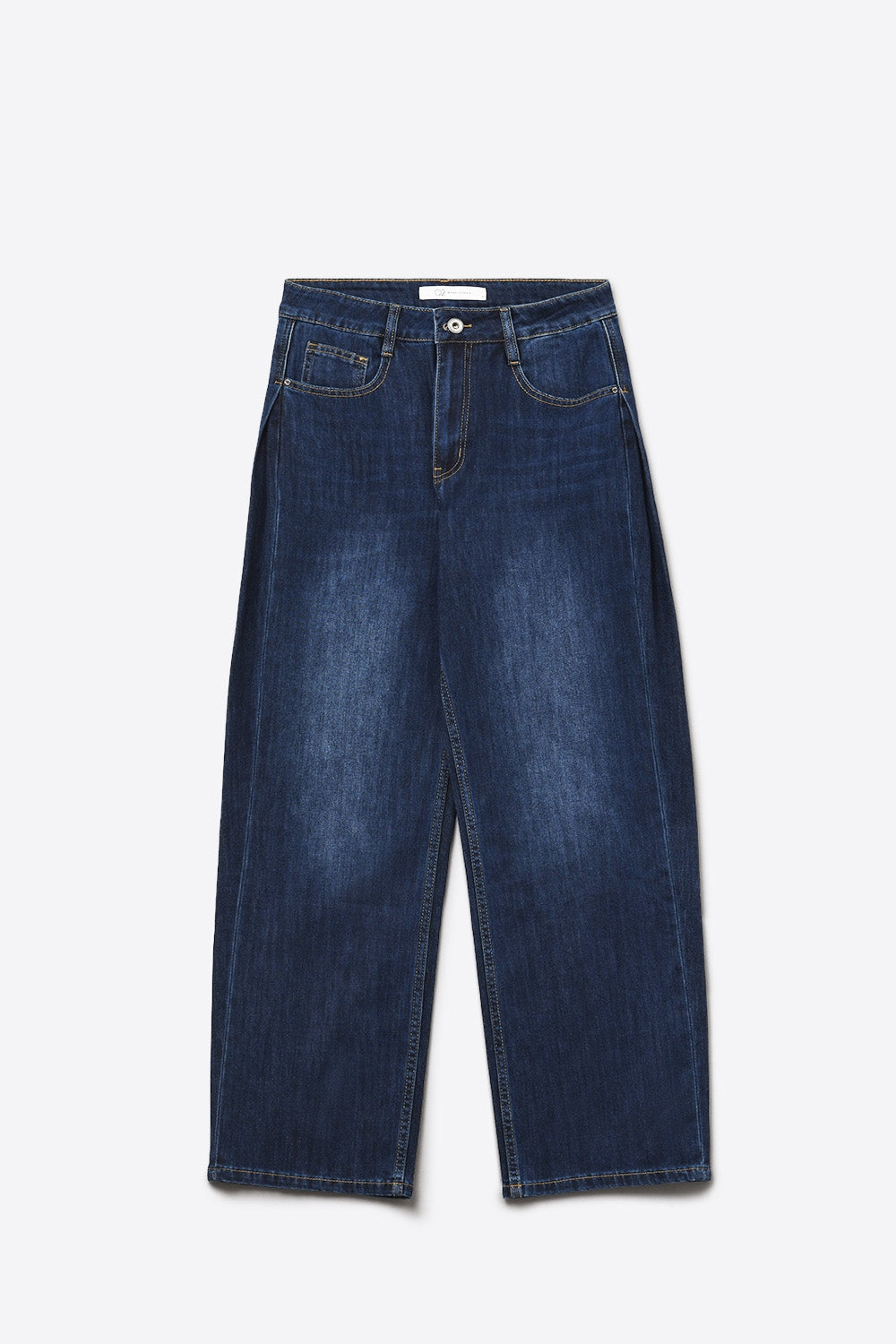 Jeans a gamba larga con pince laterali in blu profondo