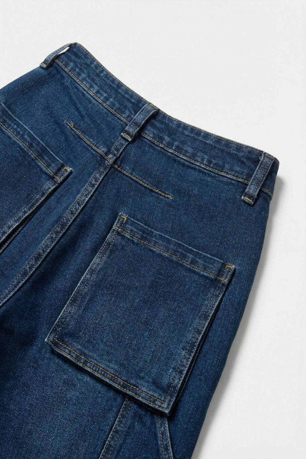Jeans a Gamba Larga in Denim Blu Classico con Cucitura