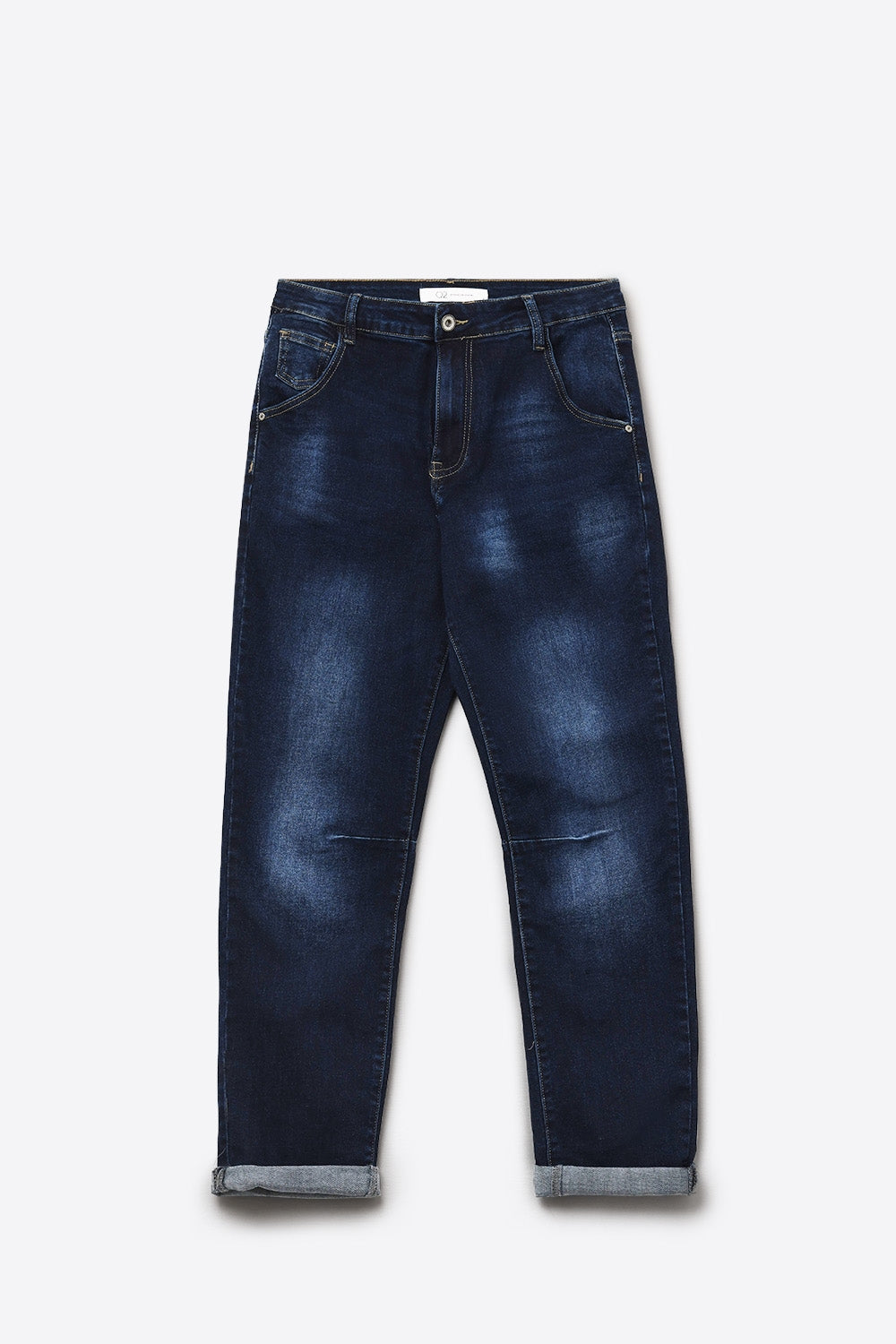 Jeans a lavaggio scuro con cuciture a contrasto e orli risvoltati