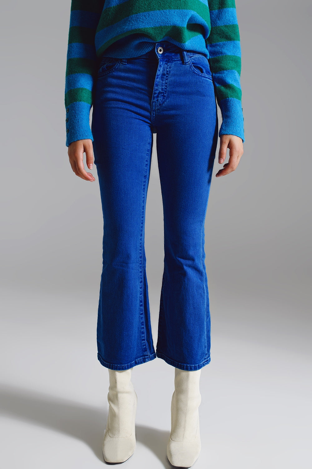Q2 Jeans a vita alta a zampa in blu