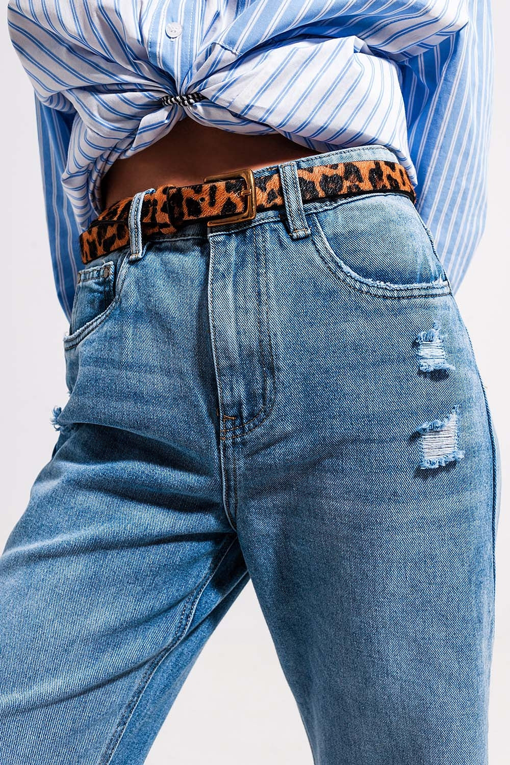 Jeans a vita alta con spacco sul fondo lavaggio vintage