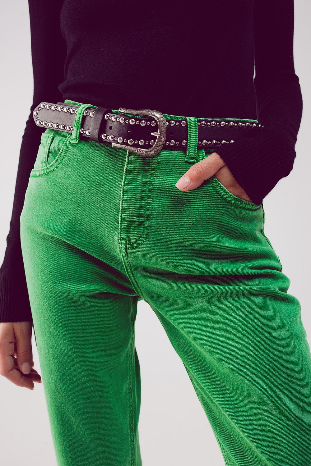 Jeans a vita medio alta in cotone verde
