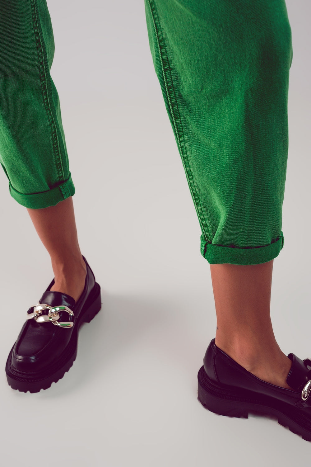 Jeans a vita medio alta in cotone verde