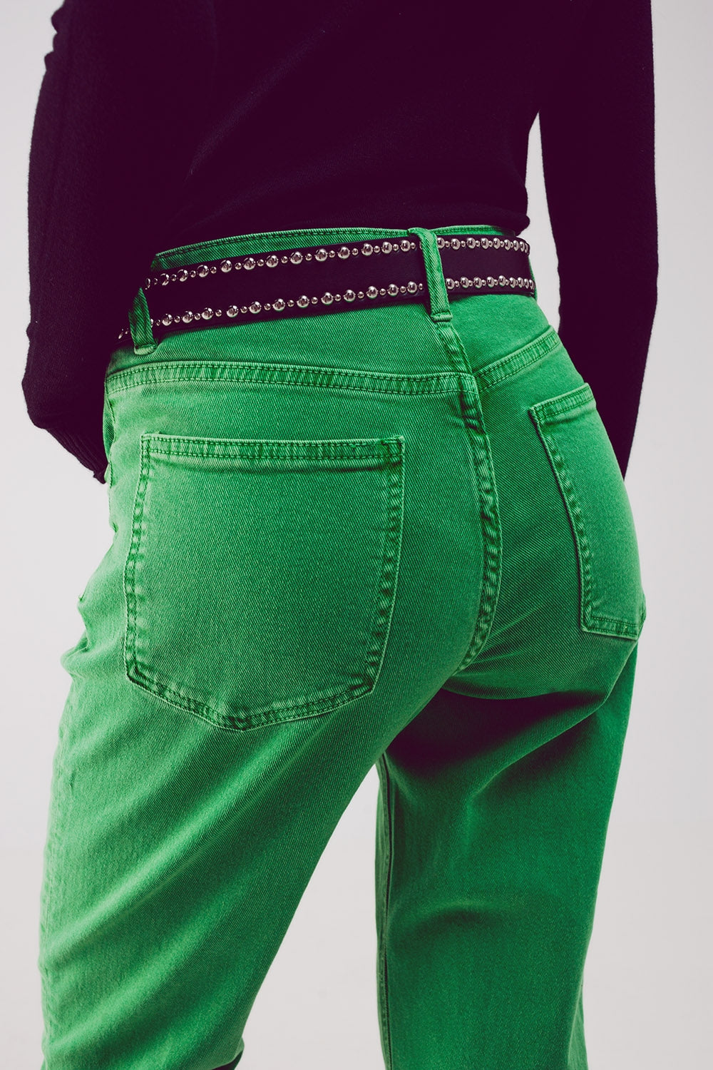 Jeans a vita medio alta in cotone verde