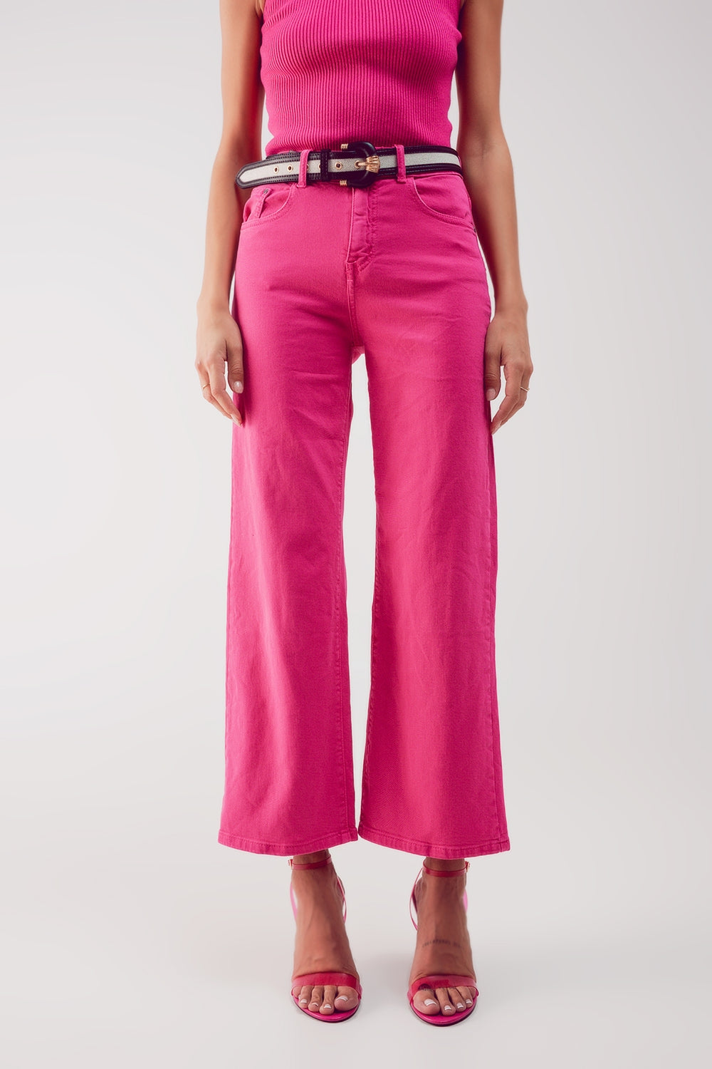 Q2 Jeans a Zampa alla Caviglia color fushia