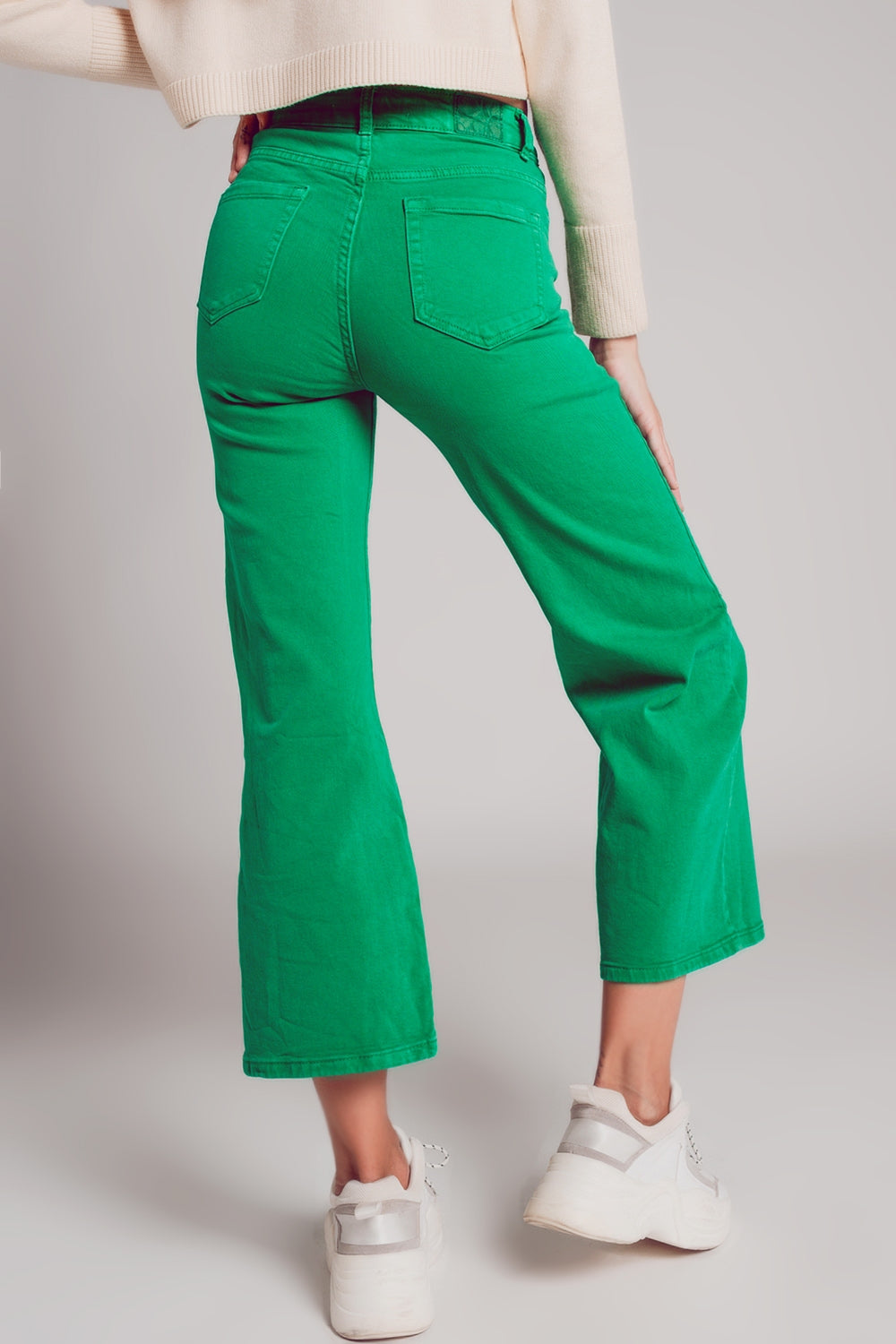 Jeans a Zampa alla Caviglia color verde intenso