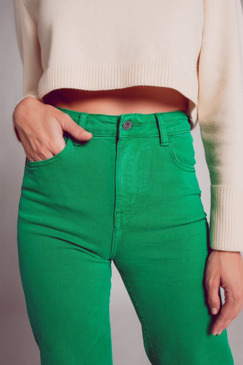 Jeans a Zampa alla Caviglia color verde intenso