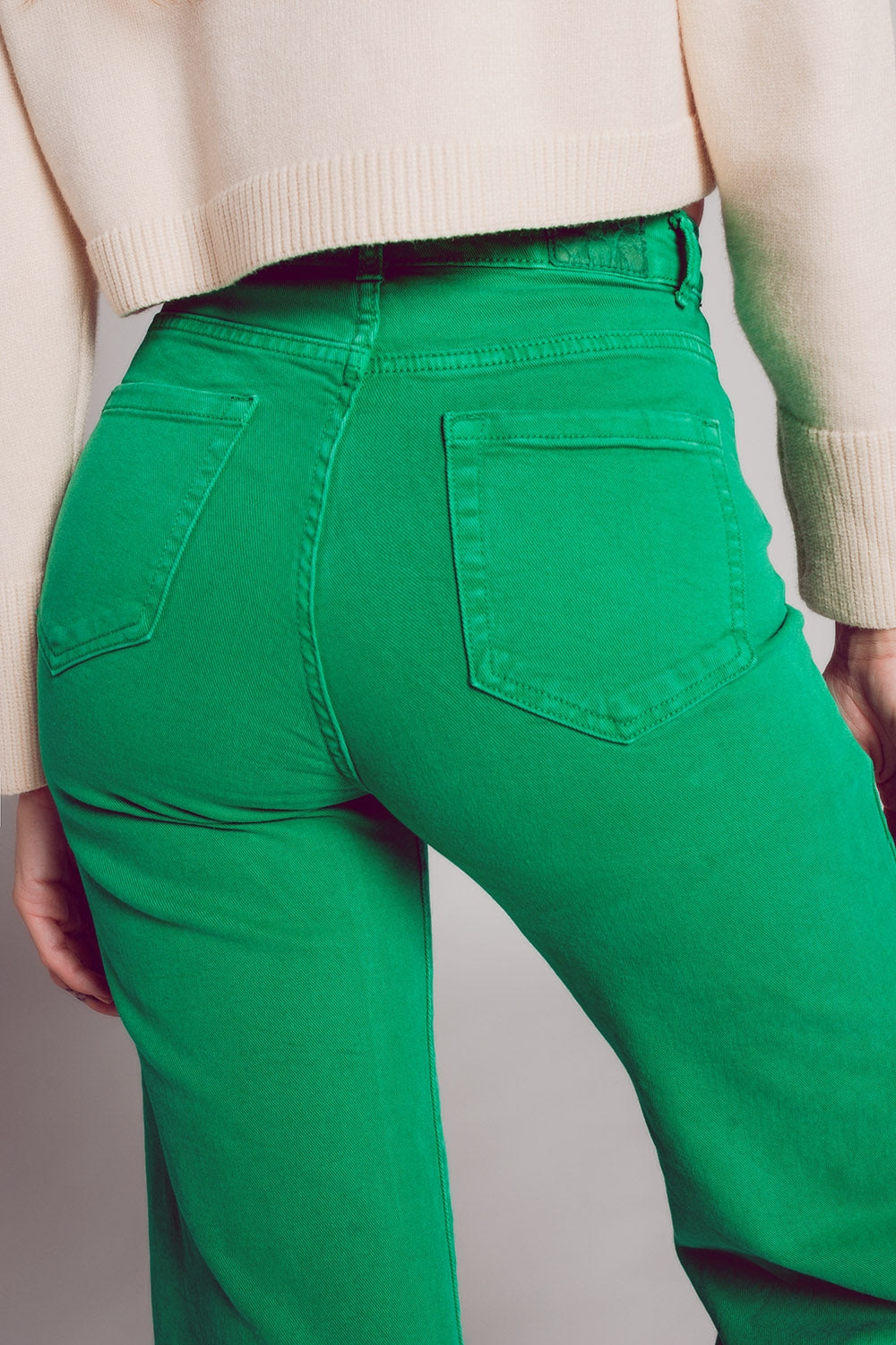 Jeans a Zampa alla Caviglia color verde intenso
