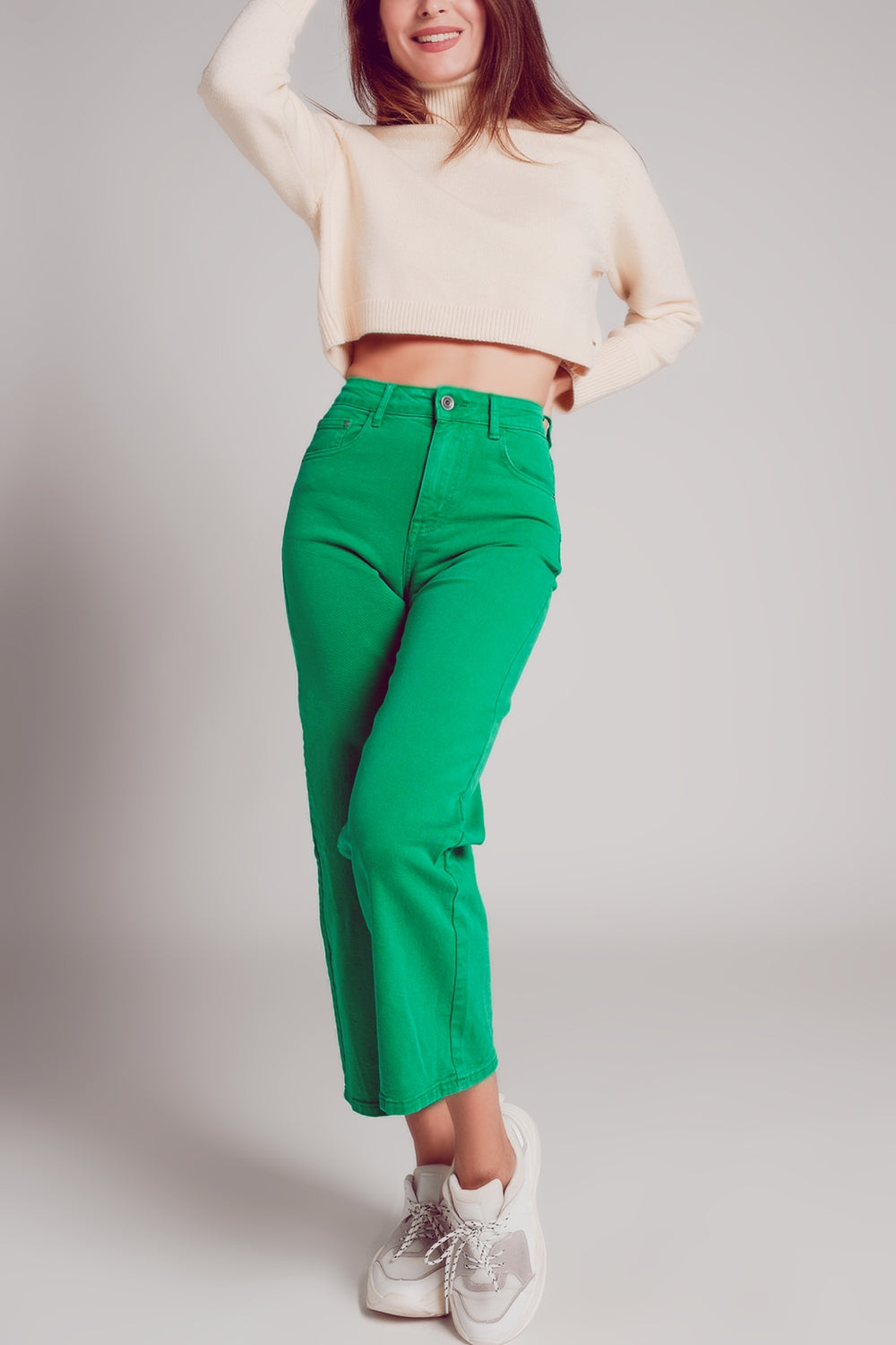 Jeans a Zampa alla Caviglia color verde intenso