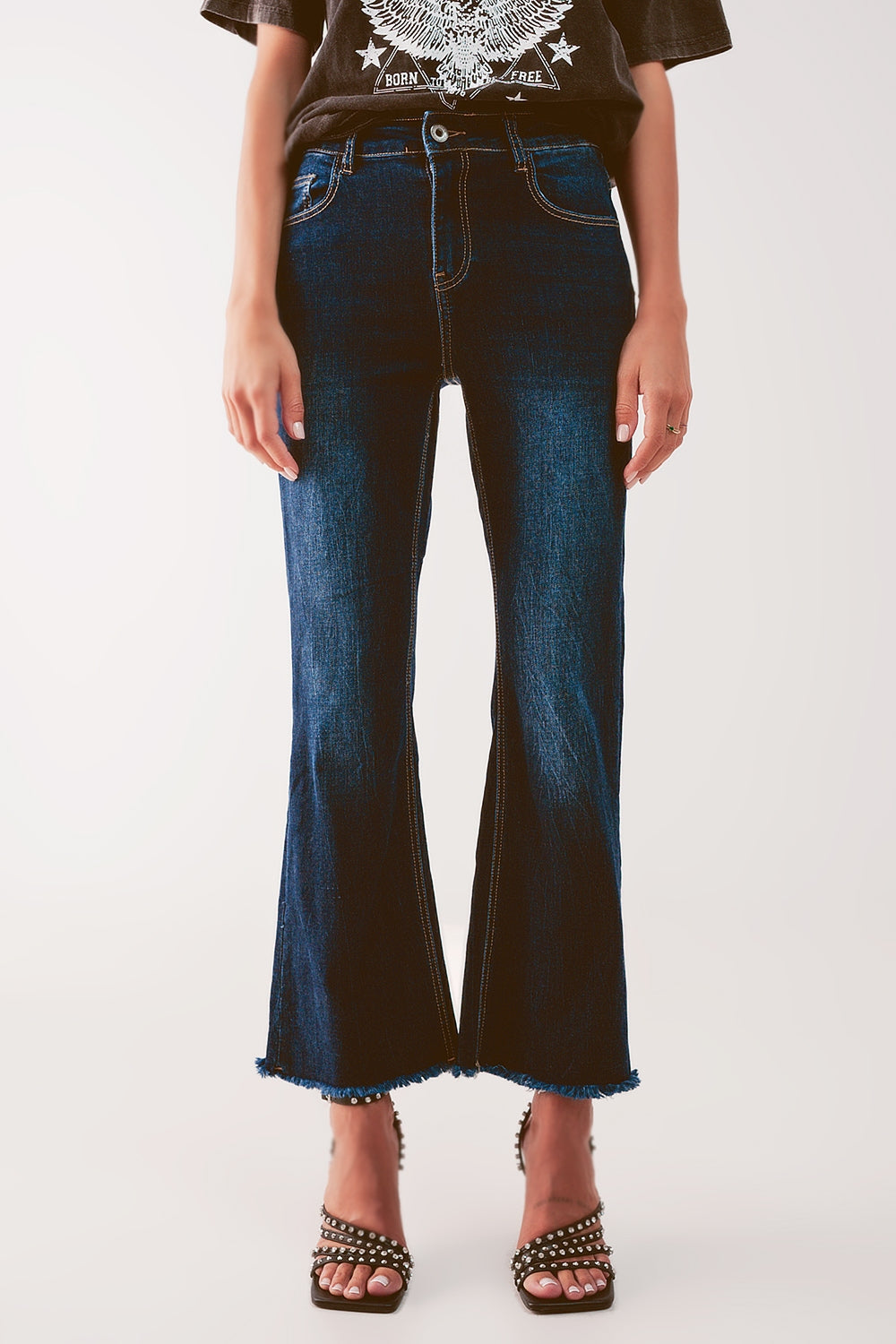 Jeans a zampa cropped lavaggio medio