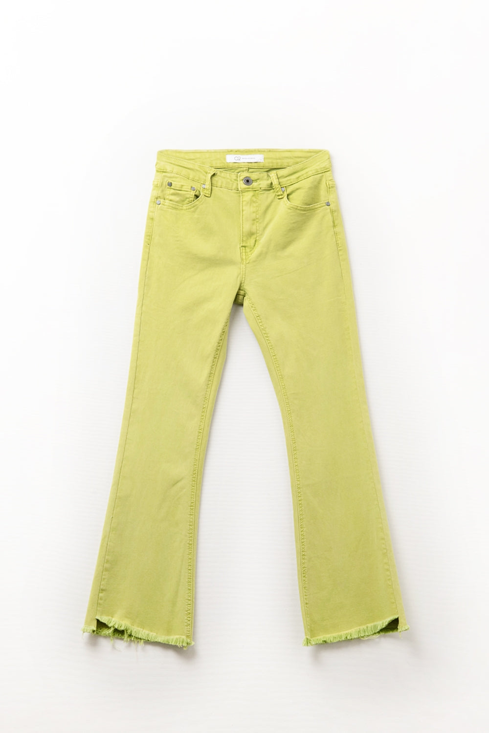 Q2 Jeans a zampa d'elefante con orlo grezzo in colore lime