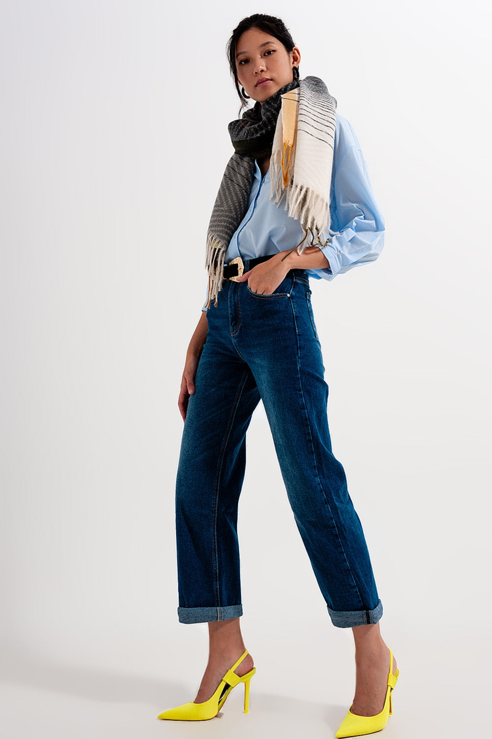 Jeans a zampa lavaggio denim medio stile anni 90