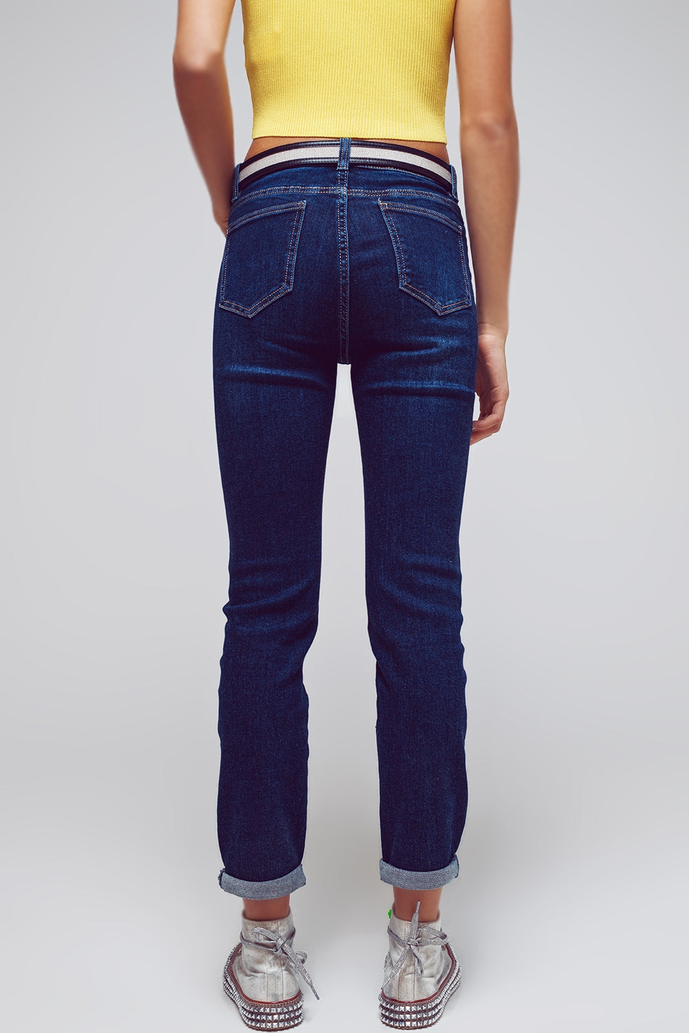 Jeans aderenti in denim blu lavaggio medio