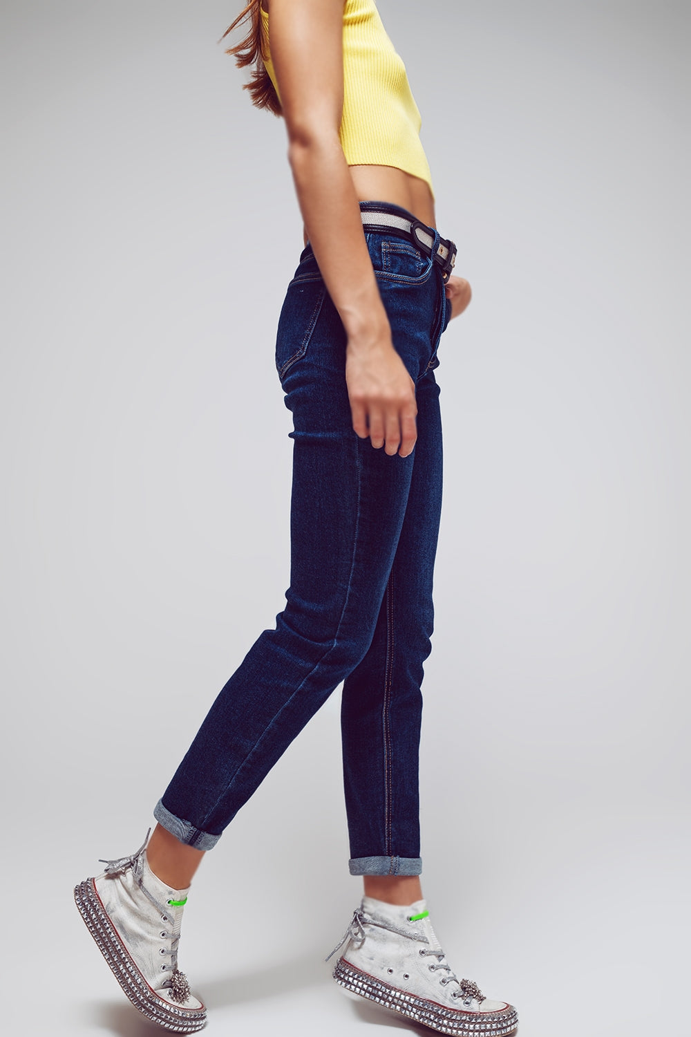Jeans aderenti in denim blu lavaggio medio