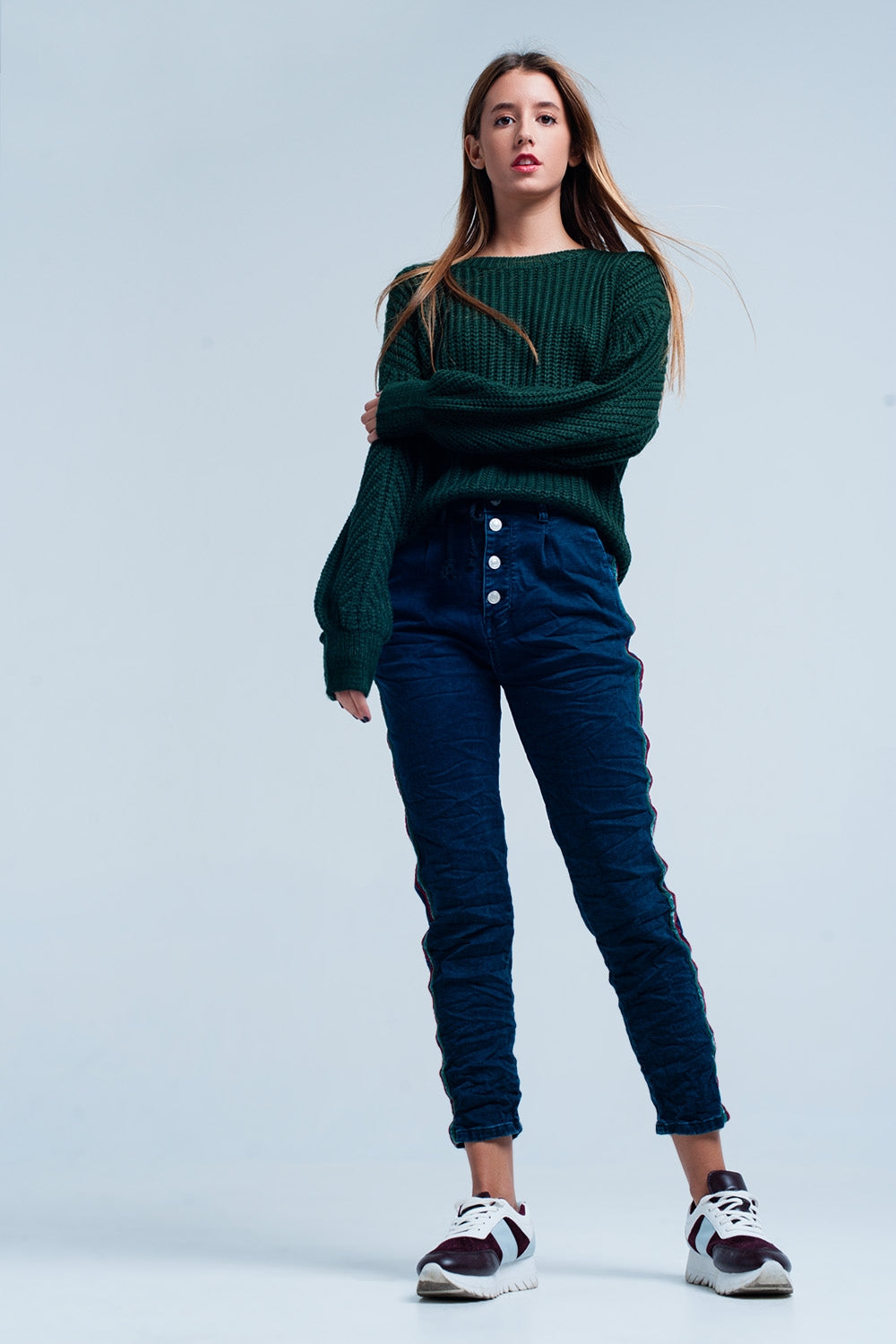 Jeans baggy Blu con striscia laterale