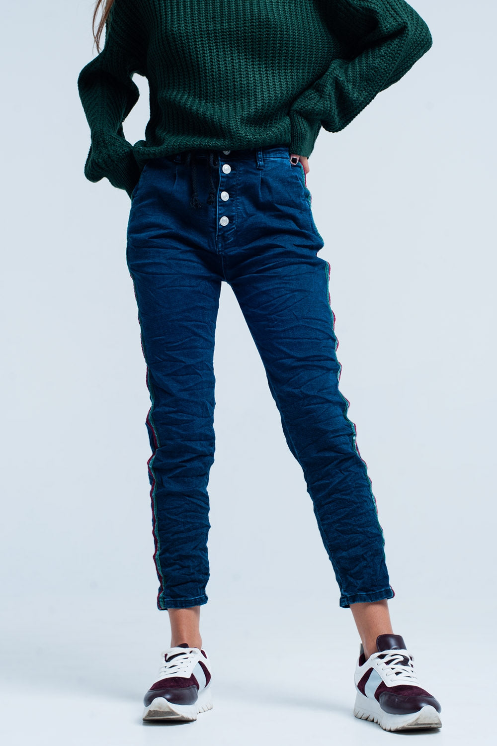 Jeans baggy Blu con striscia laterale