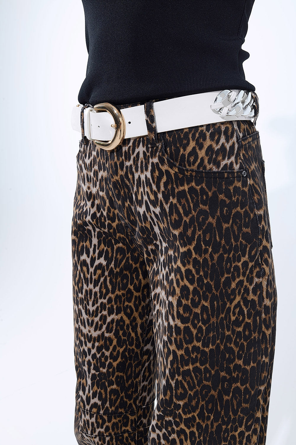Jeans Barrel con stampa leopardo