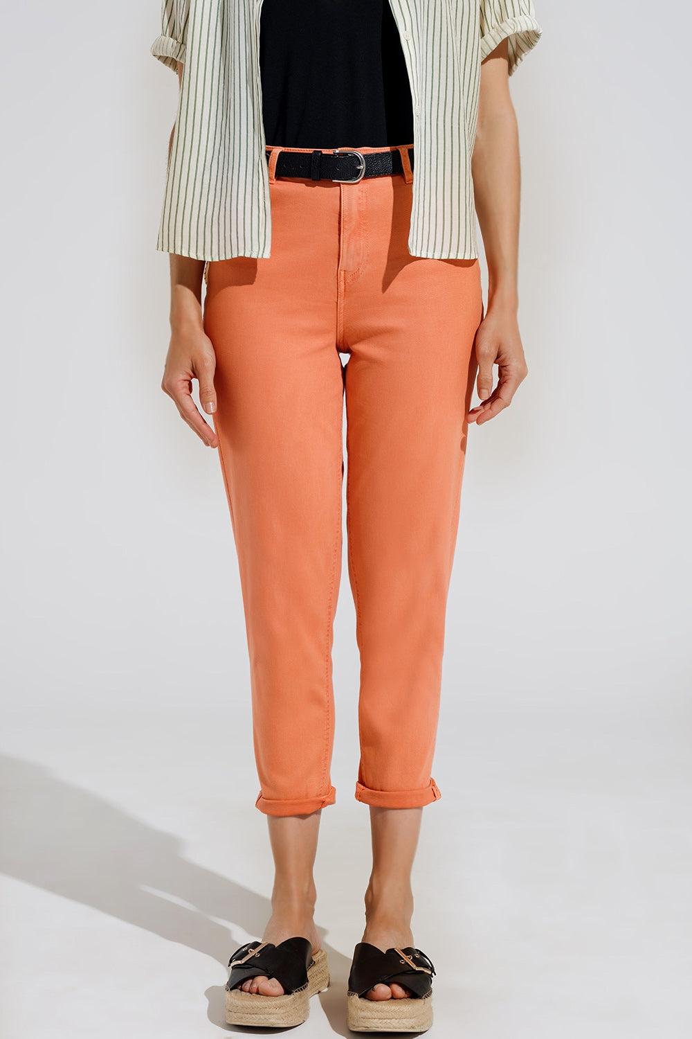 Q2 Jeans Basic skinny alla caviglia in arancione