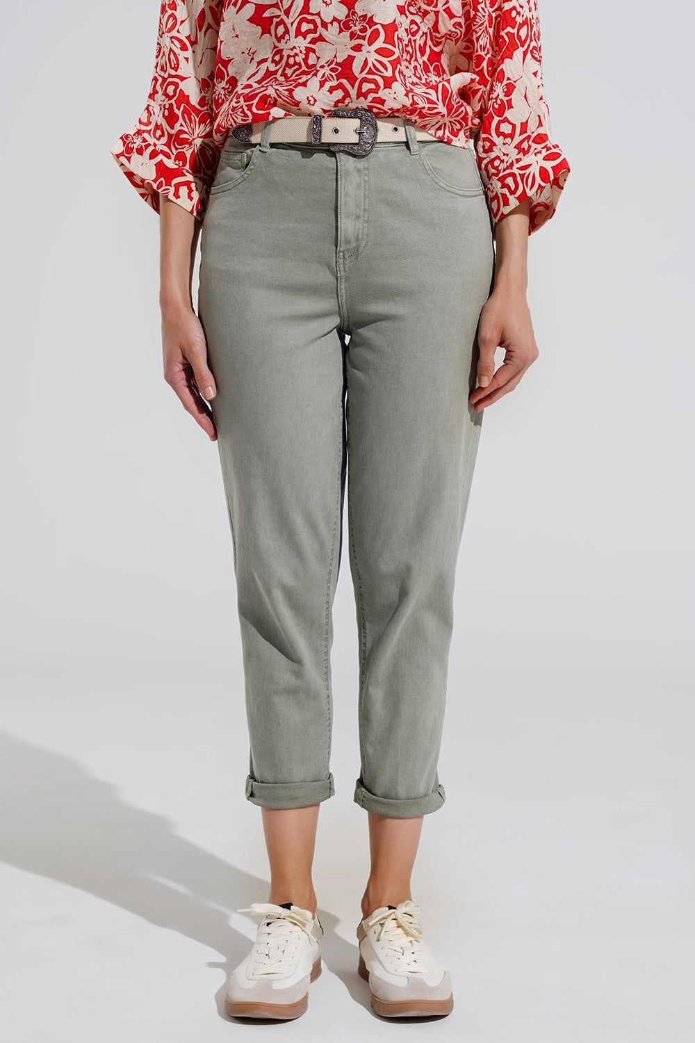 Jeans basic skinny alla caviglia in kakhi