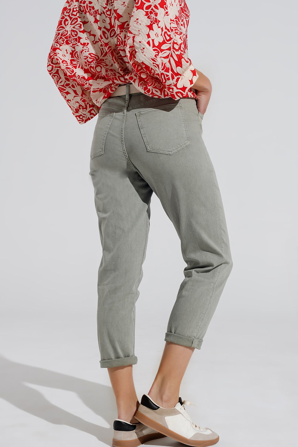 Jeans basic skinny alla caviglia in kakhi