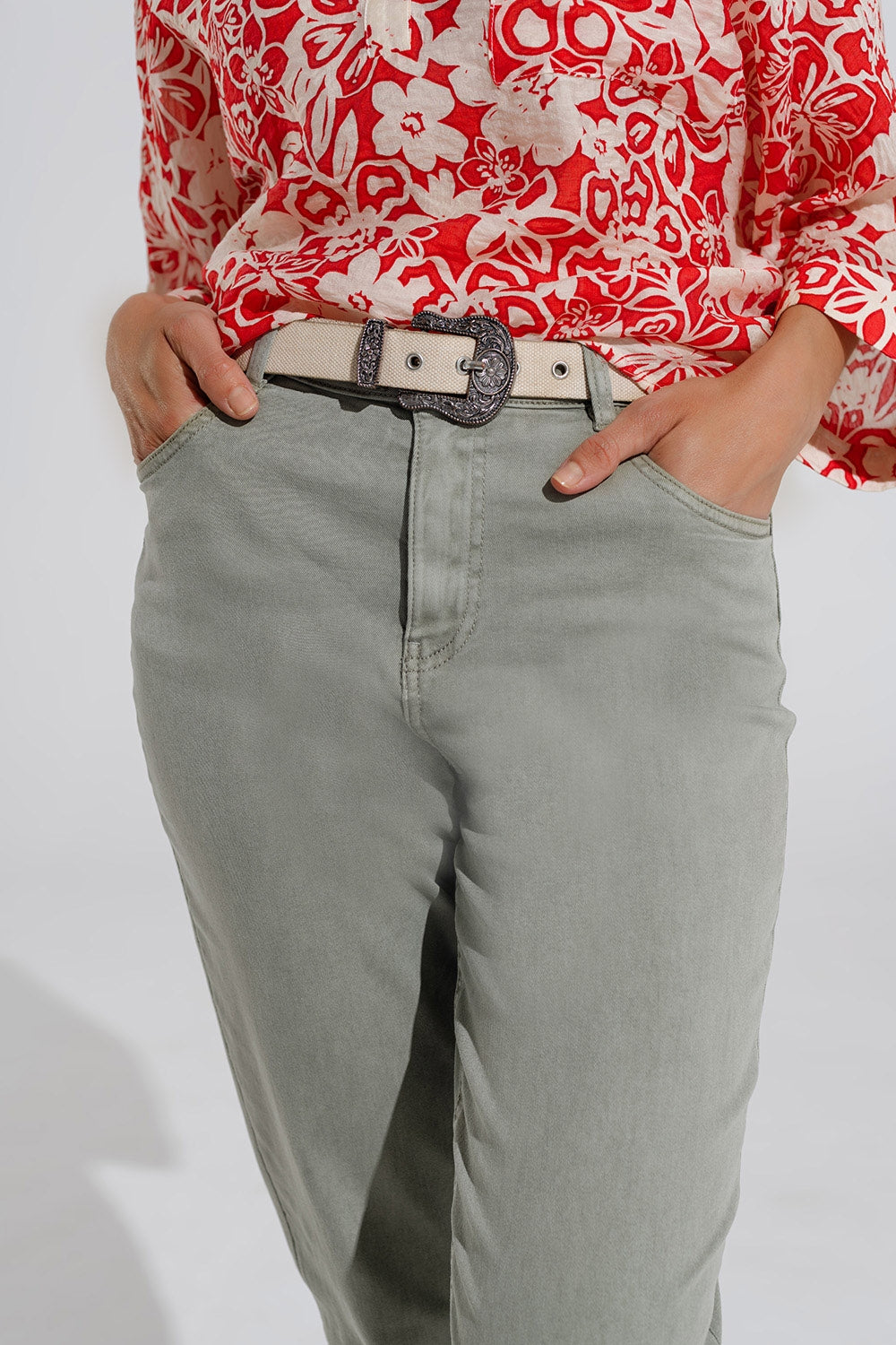 Jeans basic skinny alla caviglia in kakhi