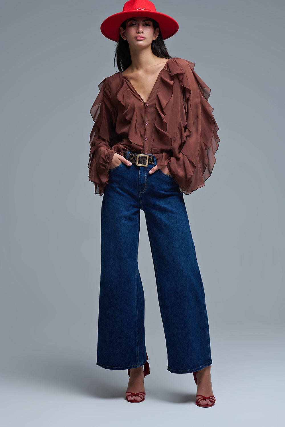 Jeans basic stretch a gamba larga in blu profondo