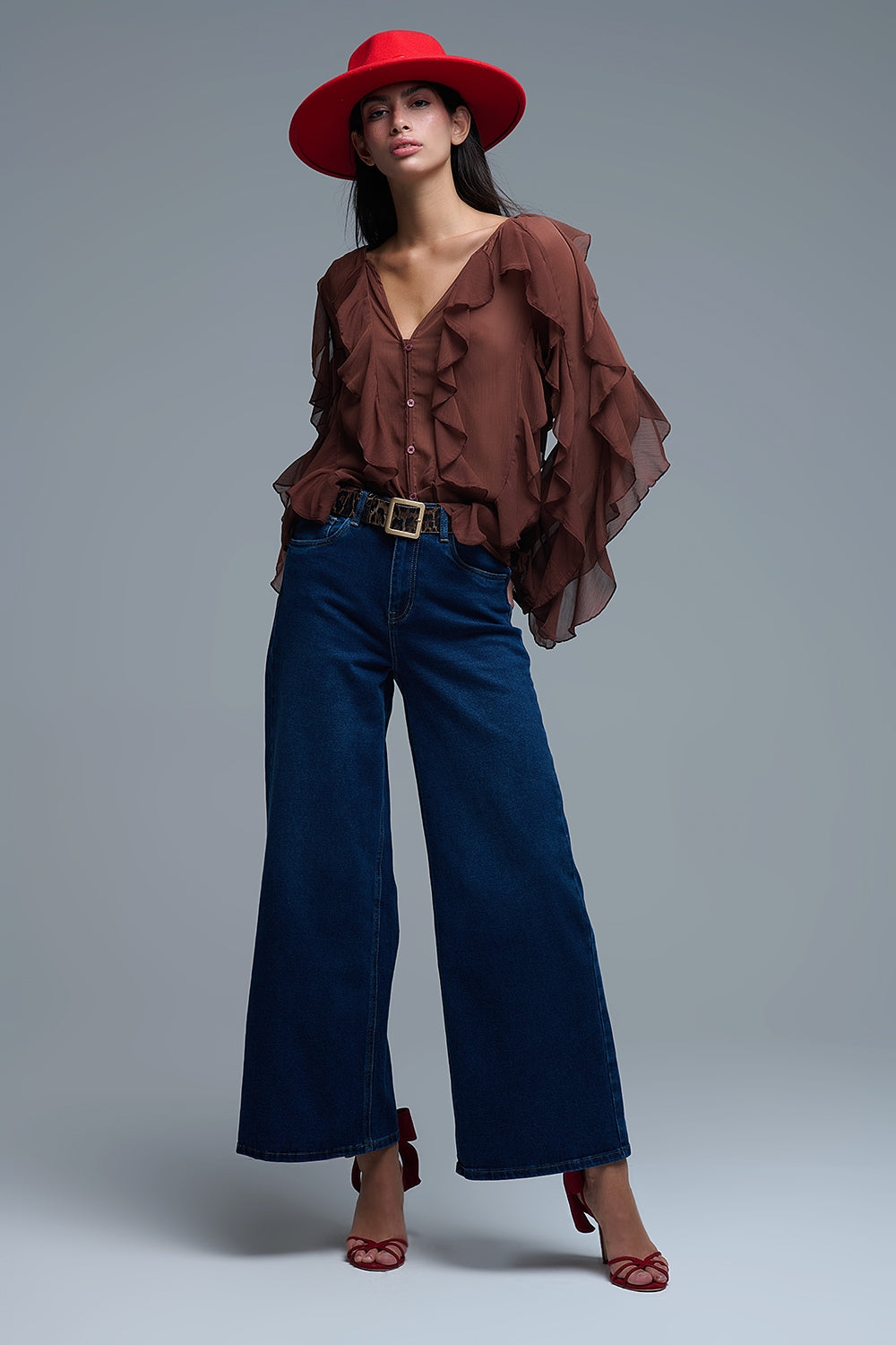 Jeans basic stretch a gamba larga in blu profondo