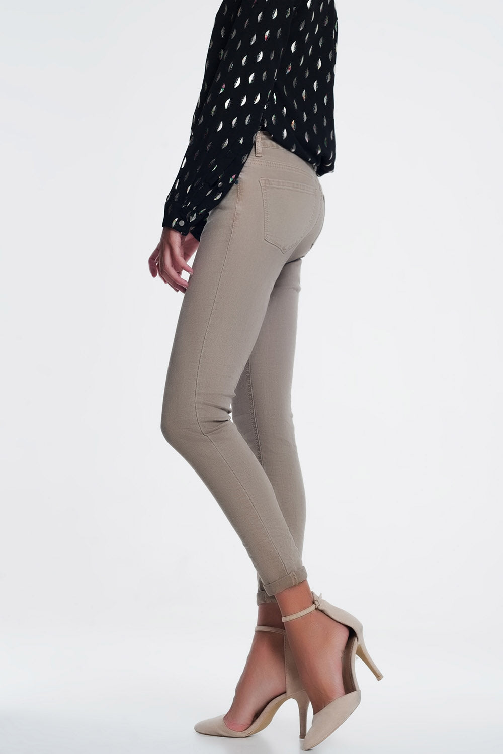 Jeans beige a vita alta