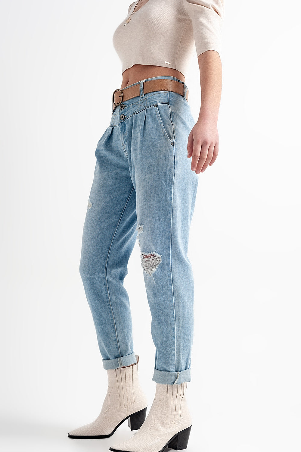 Jeans blu con girovita doppio