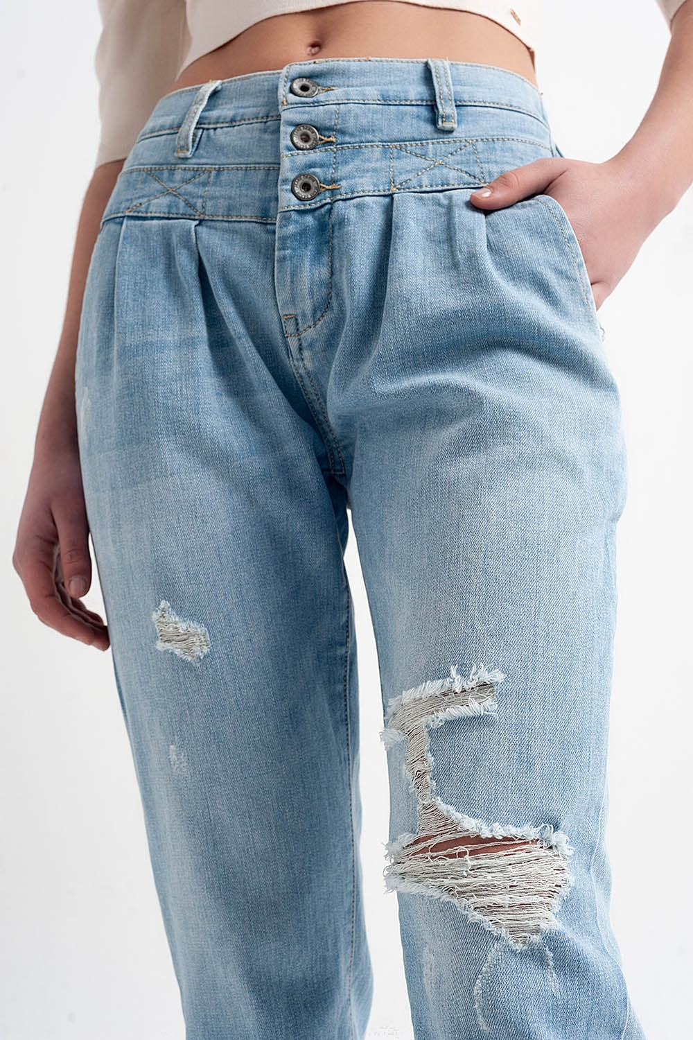 Jeans blu con girovita doppio
