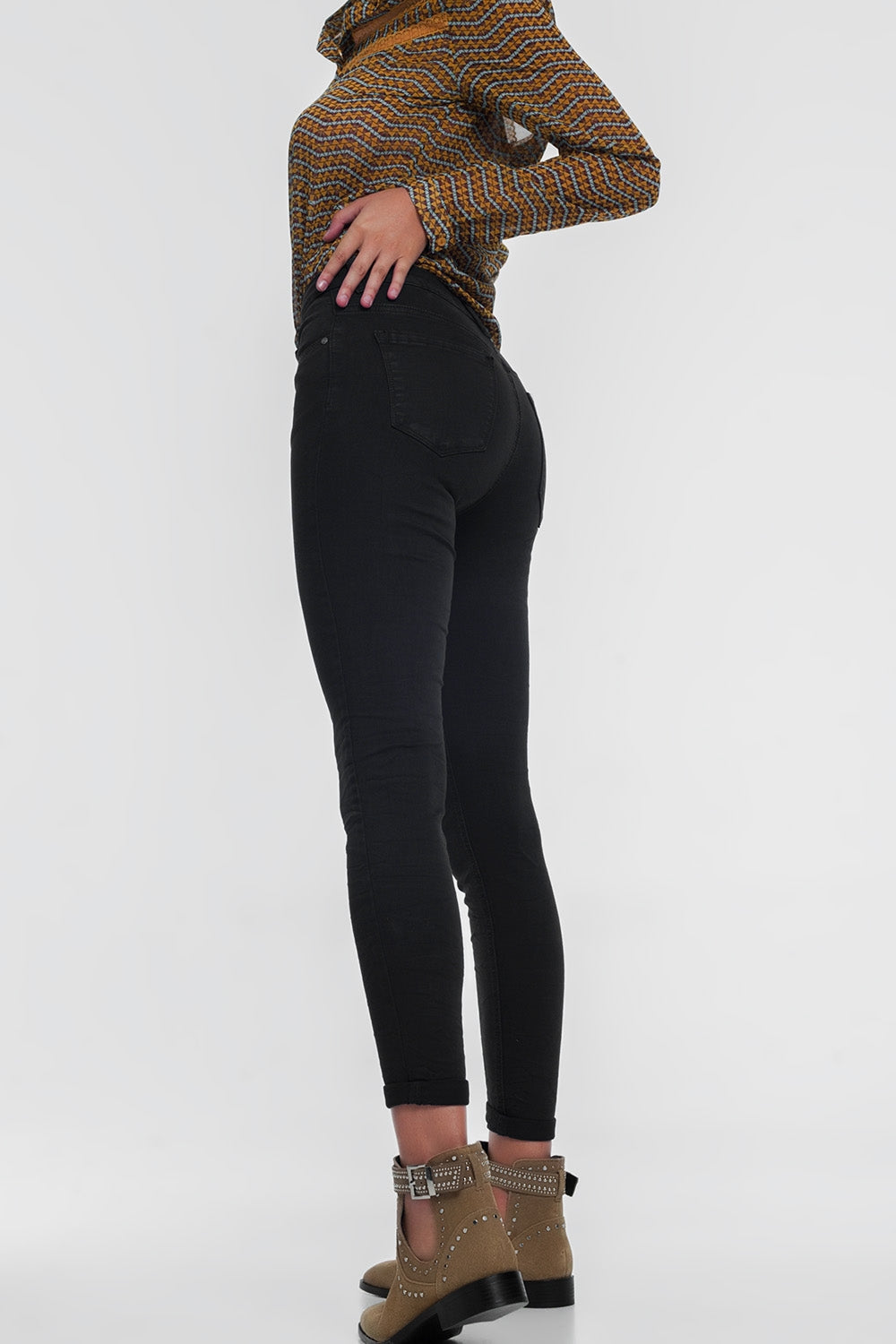 Jeans blu marino vita alta