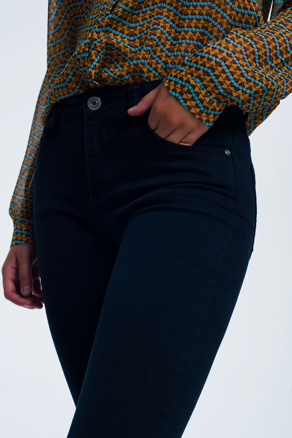 Jeans blu marino vita alta