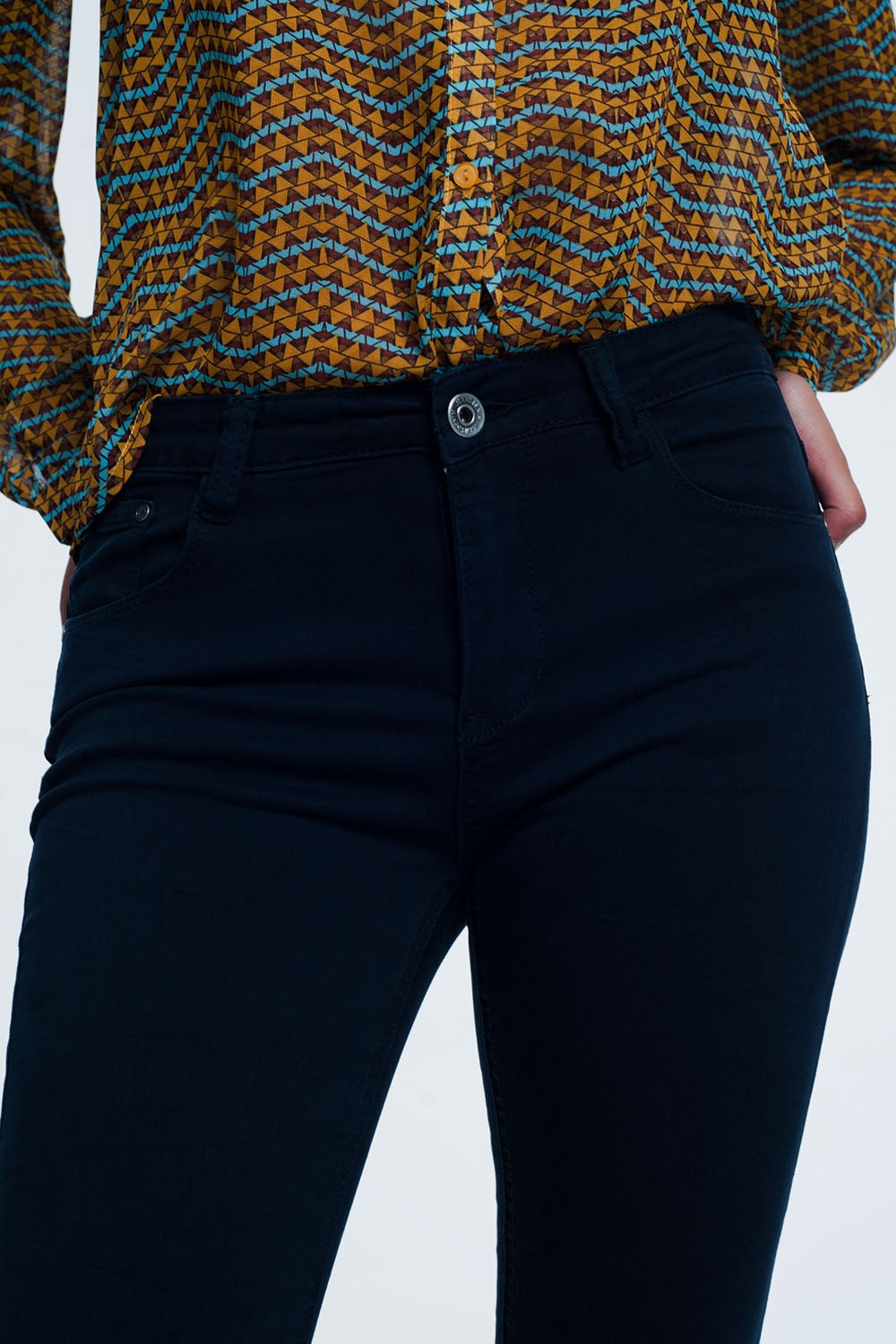 Jeans blu marino vita alta