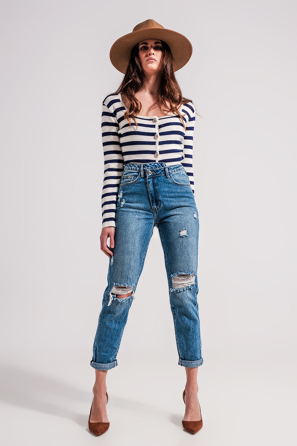 Jeans blu medio con abbottonatura asimmetrica