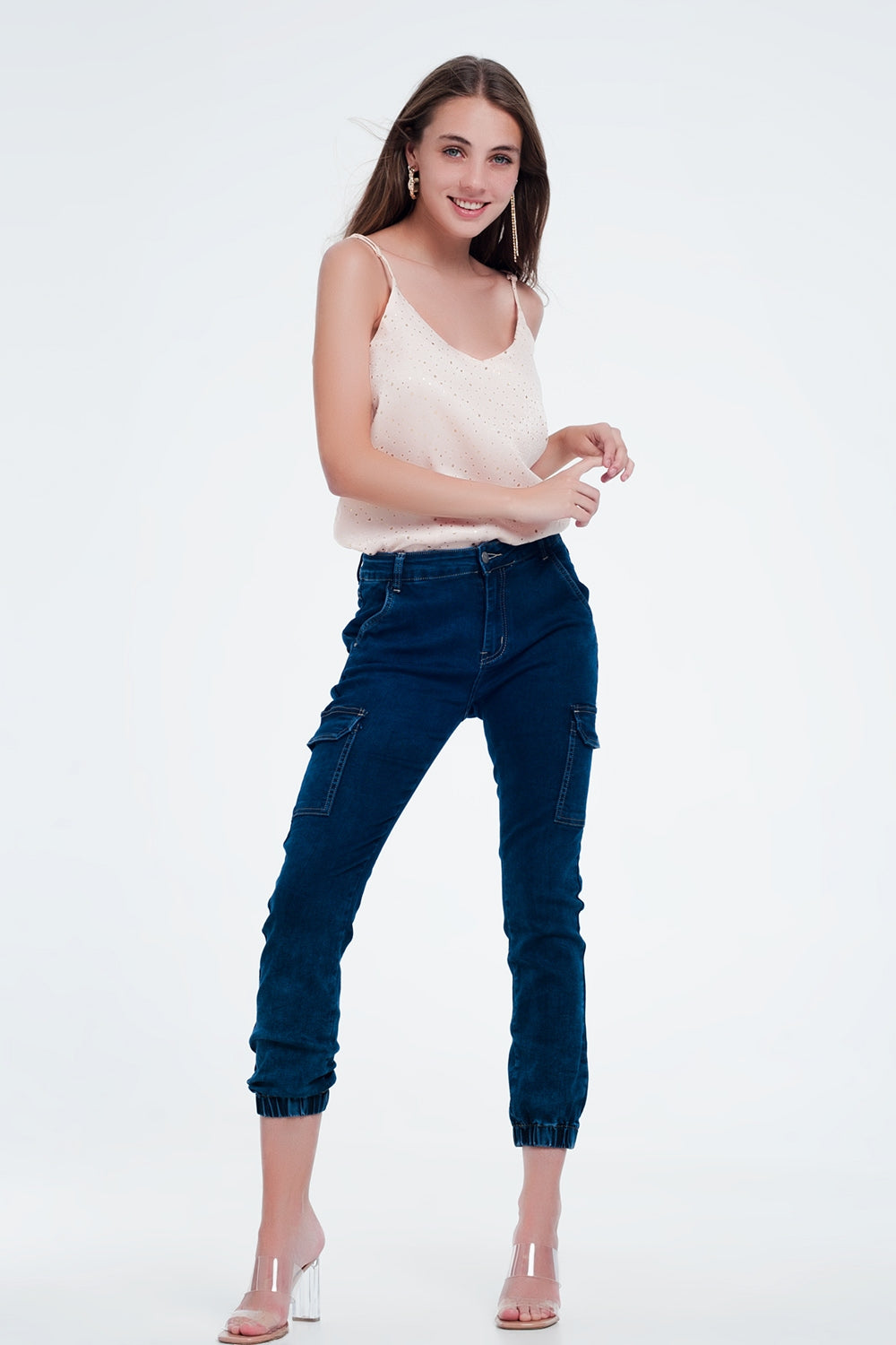 Jeans blu navy con tasche cargo
