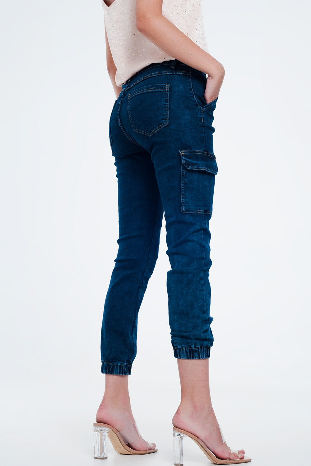 Jeans blu navy con tasche cargo
