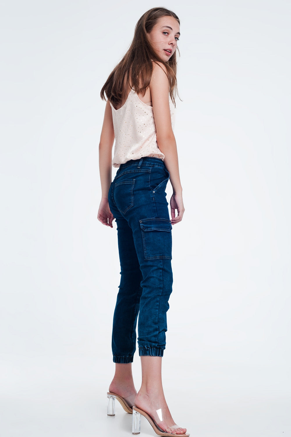 Jeans blu navy con tasche cargo