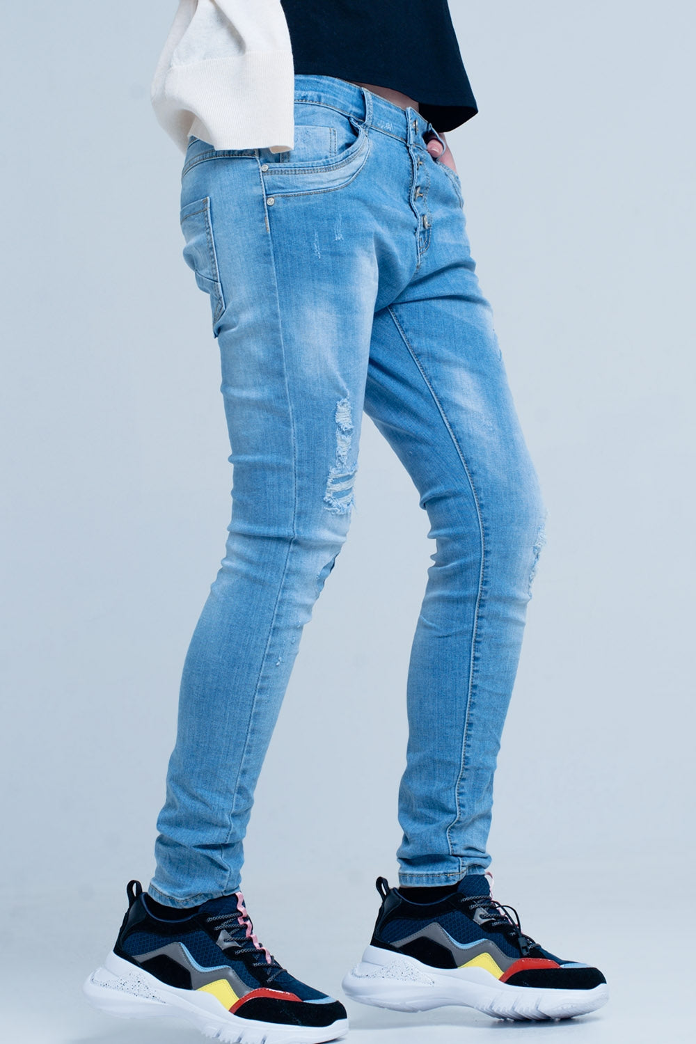 Jeans botfriend barrato con bottoni