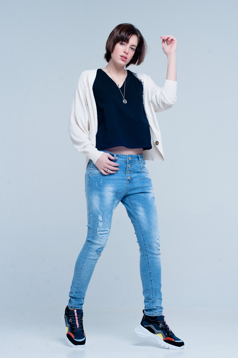Jeans botfriend barrato con bottoni