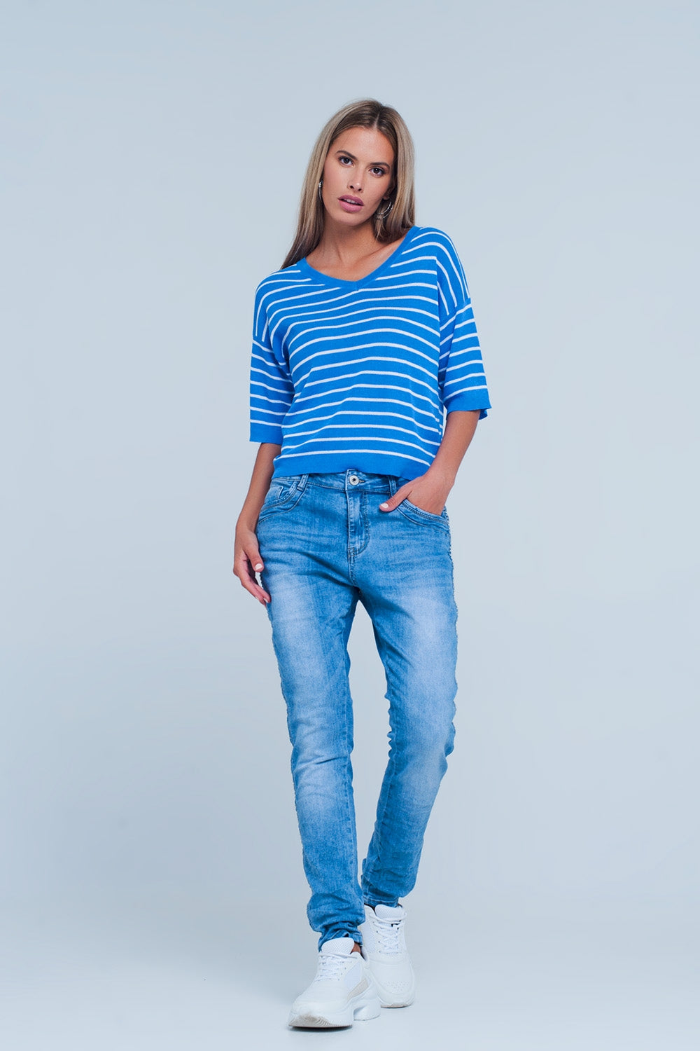 Jeans boyfriend con decorazione laterale