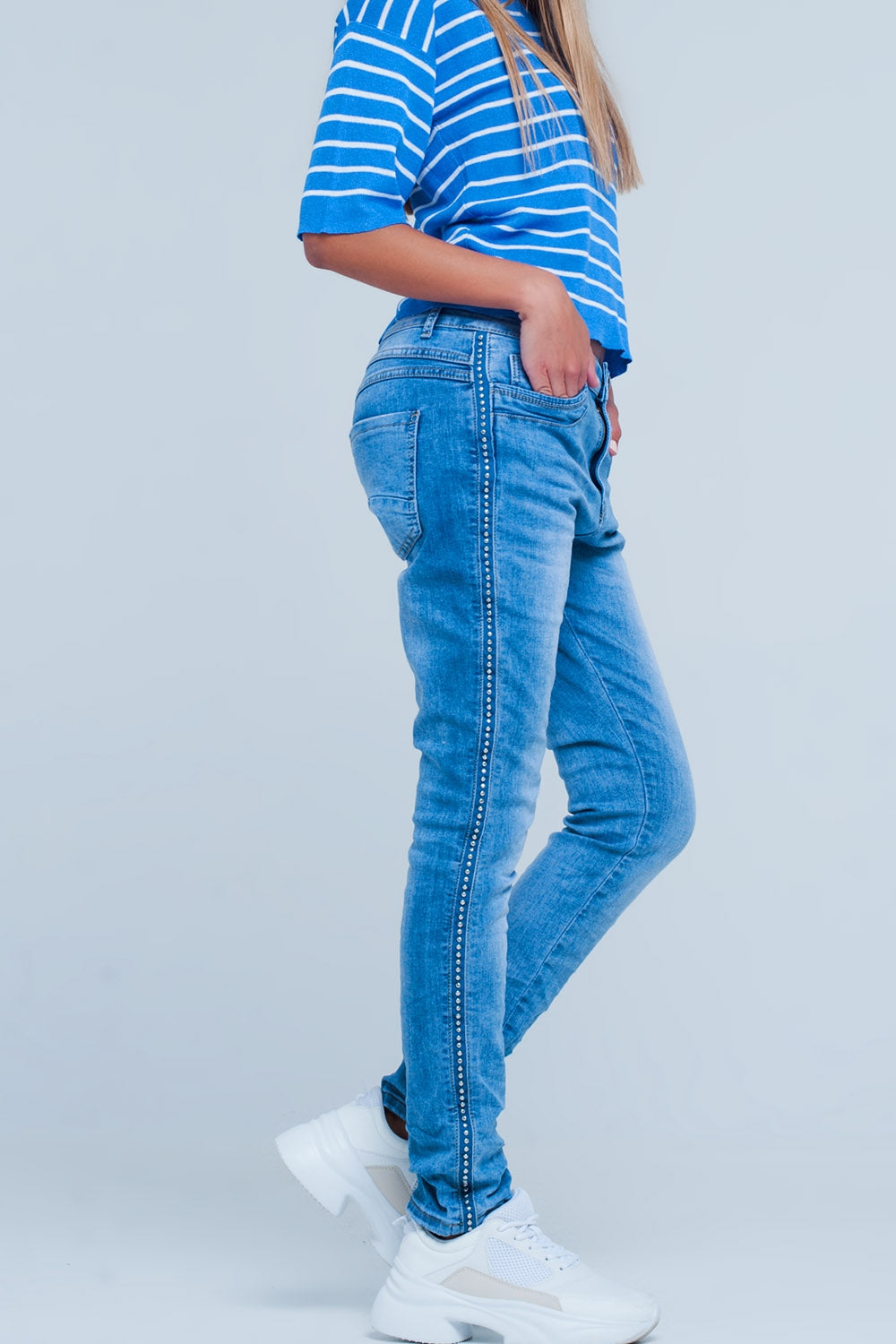 Jeans boyfriend con decorazione laterale