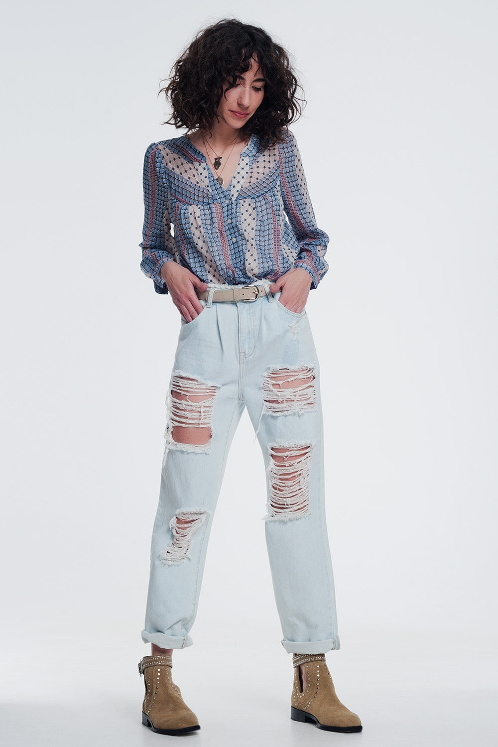 Jeans boyfriend strappati azzurri