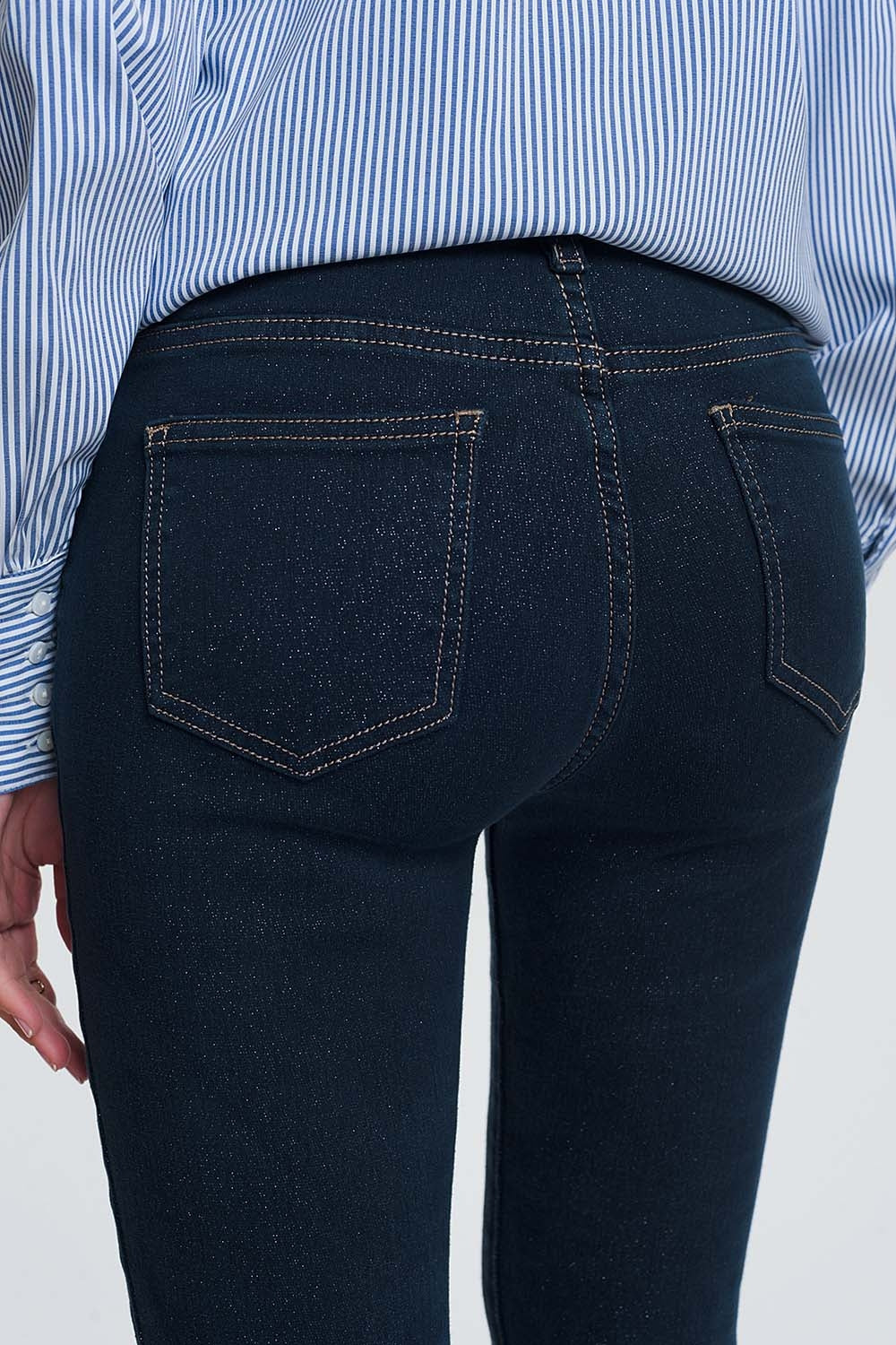 Jeans brillantinati a vita alta lavaggio scuro
