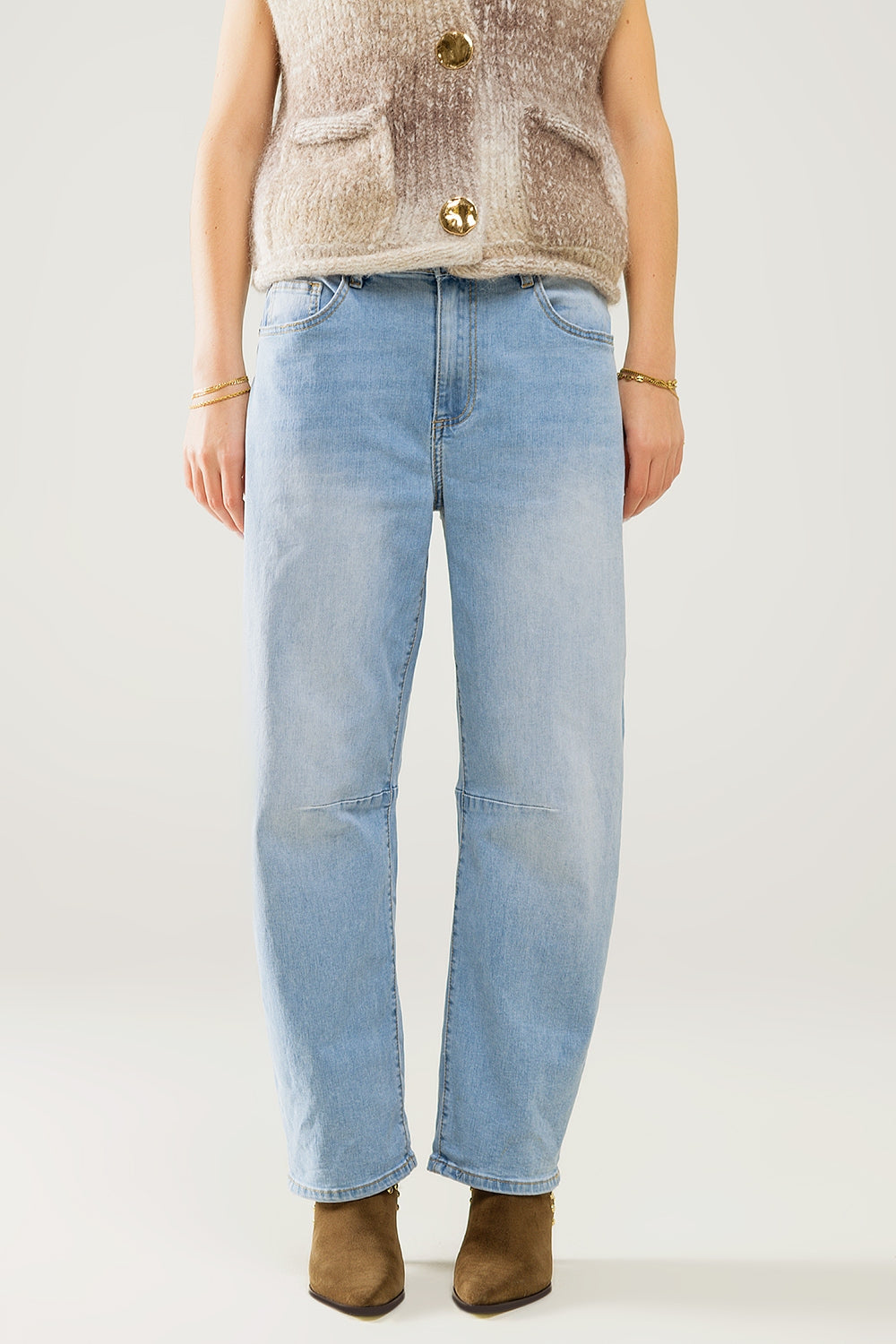 Q2 Jeans Bubble a gamba larga in lavaggio chiaro
