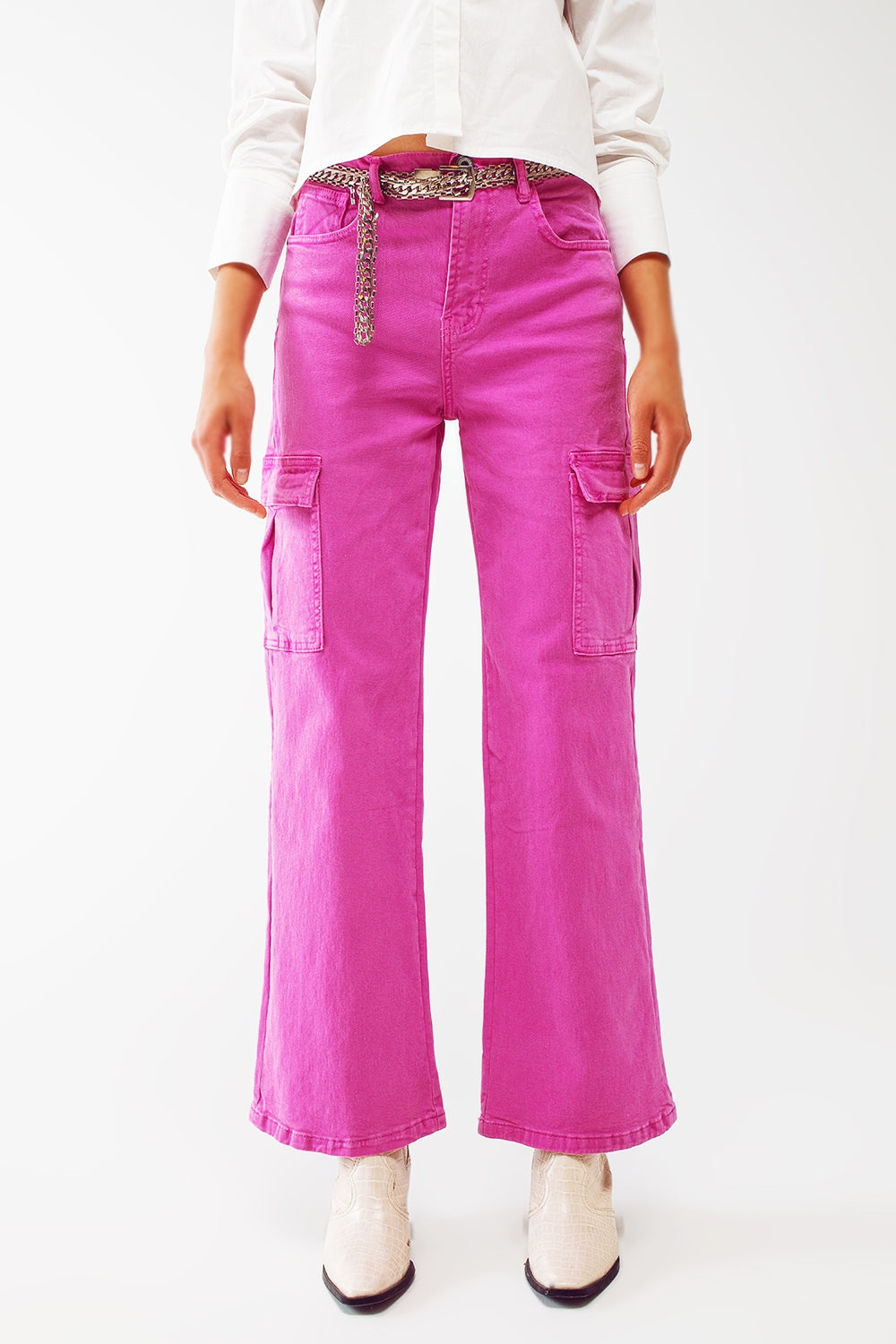 Jeans cargo a gamba dritta in fucsia