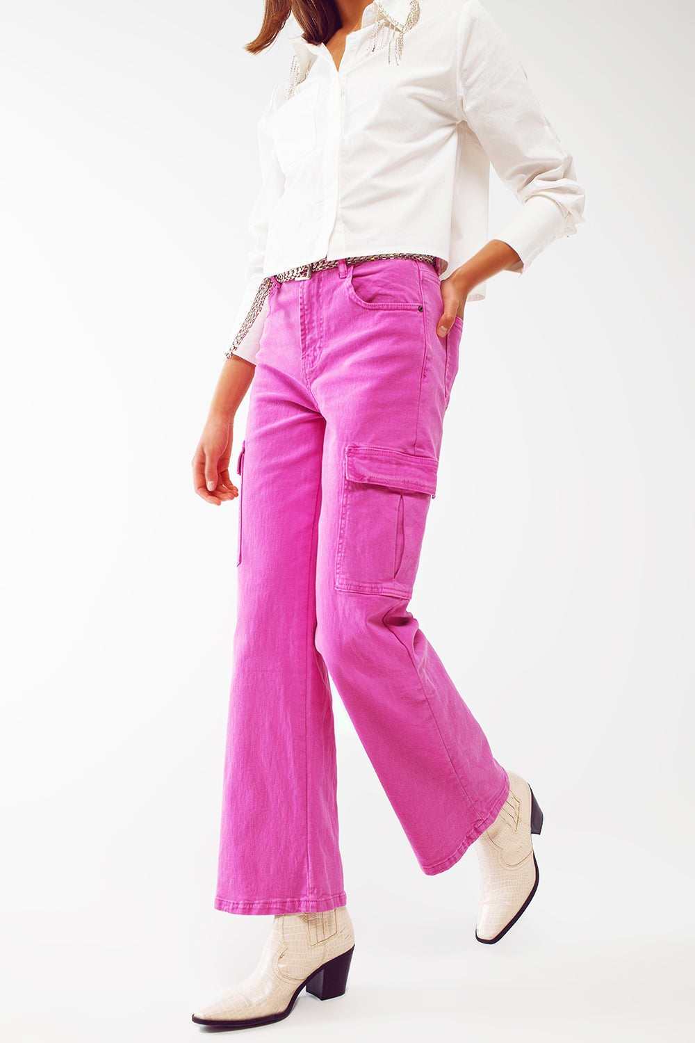 Jeans cargo a gamba dritta in fucsia