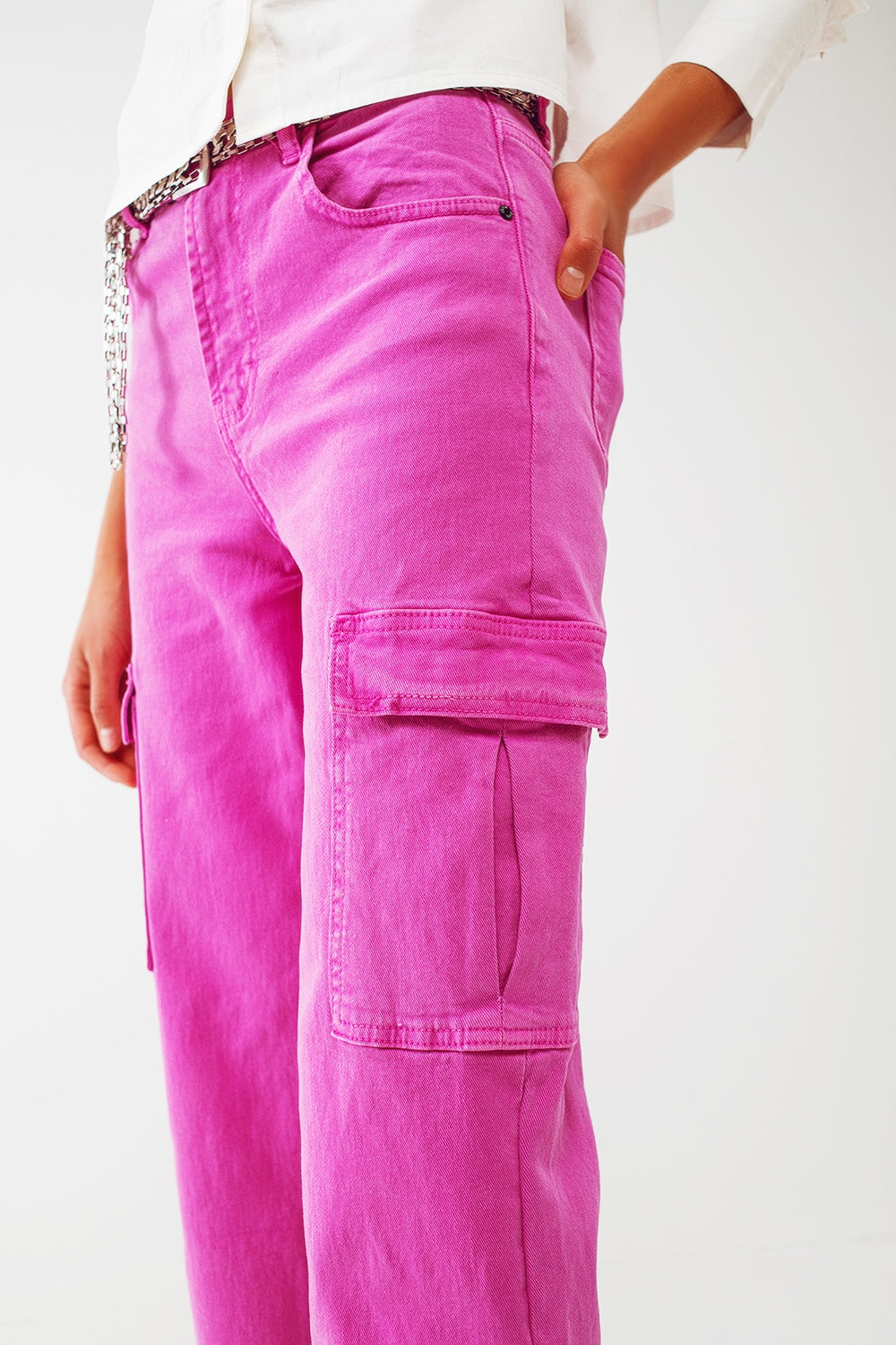 Jeans cargo a gamba dritta in fucsia